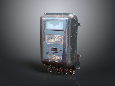 Old Electricity Meter with Metal Casing Display Screen and Wiring Terminals 3d model