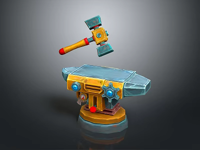 Anvil forging hammer iron cartoon forging game items game props game equipment 3d model