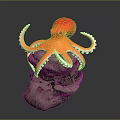 Orange and Red Octopus with White Tentacles Perched on Gray Rock Decorative Model 3d model