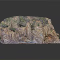 Detailed Rock Model With Layered Formation Green Vegetation And Cave Structure