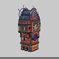 Intricate Clock Tower Building With Red Brick Structure Decorative Dome Ornate Clock And Arched Doorways