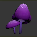 Three Purple Mushrooms with White Spots 3D Render on Dark Background