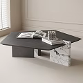 Modern Black Coffee Table With Marble Base Open Book And Stacked Books 3d model