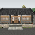 Ancient Architecture With Gray Tile Roof Stone Walls Wooden Windows And Visitors Exploring Courtyard