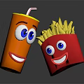 Cartoon Drink Cup With Straw And French Fries Box Featuring Smiling Faces And Eyes