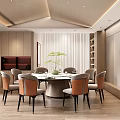 Elegant Modern Private Dining Room With Round Table Comfortable Chairs And Green Plant Decor