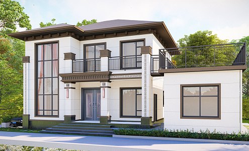 Covering an area of 106 square meters, the new Chinese style villa and independent kitchen 3d model