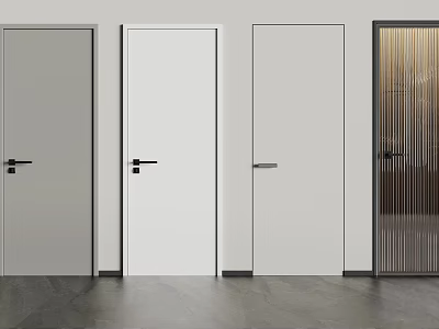 Hinged Interior Doors Modern Design With Various Colors Metal Handles And Glass Panel 3d model