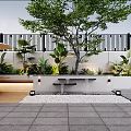 Modern Roof Garden With Slate Flooring Pebble Pathway Outdoor Dining Set Umbrella And Lush Greenery