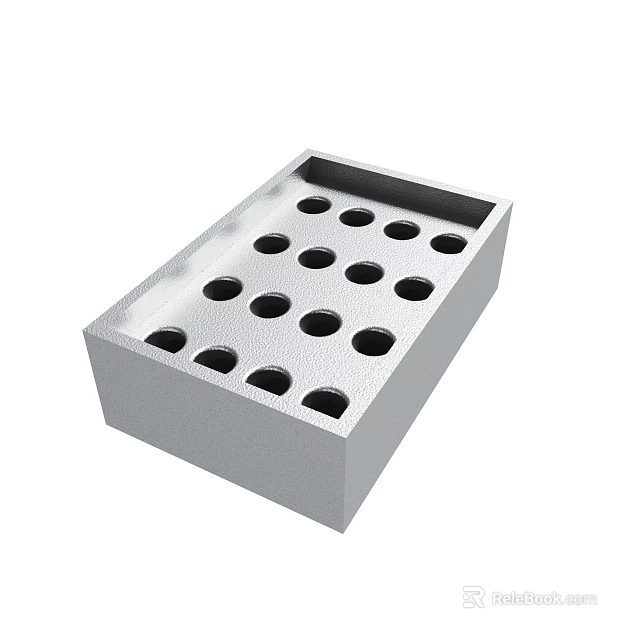 Gray Rectangular Block With Multiple Circular Holes For Practical Use Cases 3d model