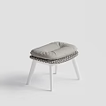 Modern Sofa Stool With White Legs Gray Padded Seat And Black White Patterned Fabric