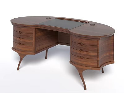 Elegant Wooden Curved Desk Design With Multiple Drawers And Black Tabletop Section 3d model