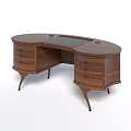 Elegant Wooden Curved Desk Design With Multiple Drawers And Black Tabletop Section