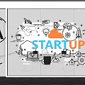 Startup Themed Window Display Featuring Large Letter A Various Startup Icons And STARTUP Text