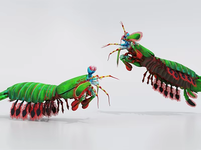 Vibrant Green Red Blue Mantis Shrimp With Long Antennae And Segmented Body 3d model