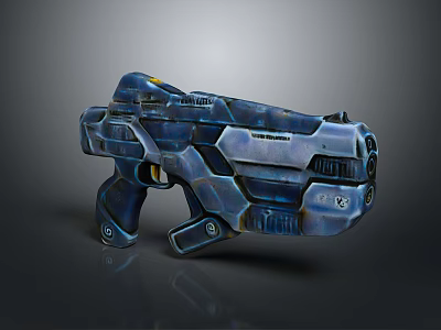 Futuristic Blue Sci Fi Pistol With Metallic Texture And Detailed Components 3d model