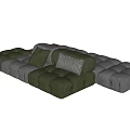 Gray and Green Modular Sectional Sofa With Plaid Cushions and Soft Upholstery