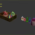 Essential Household Items Including Wooden Tray Jars With Lids And Colorful Bottles