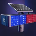 Solar Powered Traffic Light With Blue Red LED Lights And Solar Panel 3d model