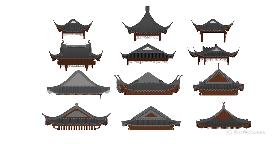 Traditional Chinese Ancient Architecture Historical Classic Roof Styles And Designs 3d model 