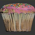 Delicious Cupcake With Pink Frosting Topped With Colorful Sprinkles On Black Background With Reflection
