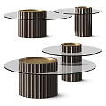 Modern Round Coffee Table Design With Glass Top Ribbed Metal Base And Gold Accents
