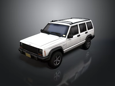 White Classic SUV With Roof Rack Black Wheels On Dark Reflective Surface 3d model