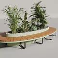 Curved Wooden Outdoor Chair With Built In Planter And Green Plants