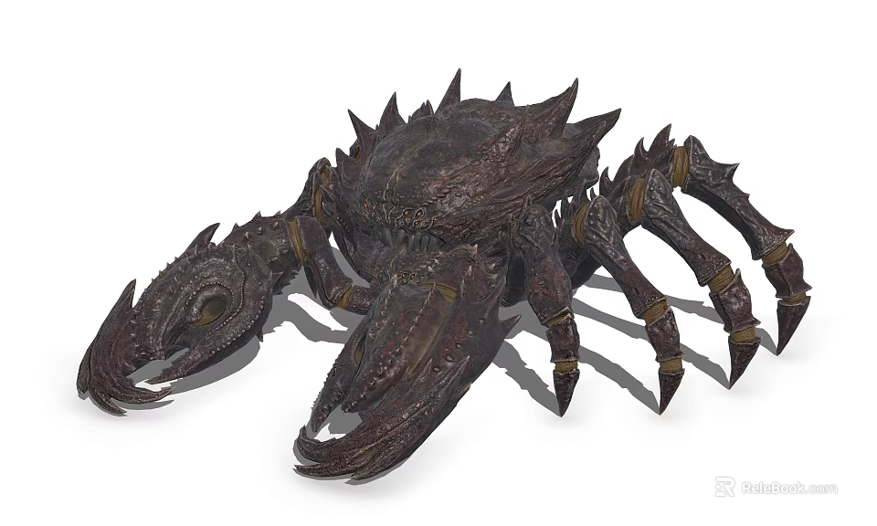 Dark Armored Fantasy Game Character With Spiked Exoskeleton Multi Legged And Menacing Pincers 3d model 