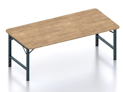 Rectangular Office Desk With Wooden Top And Black Metal Legs Sturdy Frame 3d model