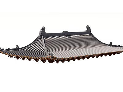 Traditional Chinese Roof Structure With Tile Roofing Ridge Ornaments And Curved Eaves Design 3d model