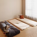 Minimalist Room Setup With Floor Cushions Plush Toy And Wooden Flooring