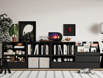 Modern Middle Ancient Bookcase Middle Ancient Bookcase Combination Bookcase Decorative Cabinet Book Ornaments Decorative Painting 3d model