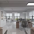 Modern Public Office Space With Desks Computers Windows Pendant Lights And Potted Plants