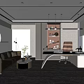 Modern Office Interior With Sofa Coffee Table Desk Chair And Decorative Shelf