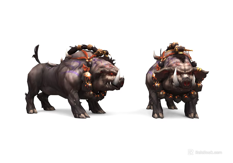 Game and Movie Characters Armored Boar Mounts With Spiked Harnesses and Decorations 3d model 