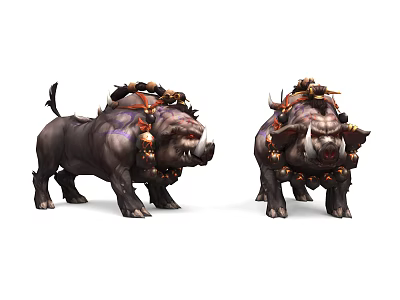 Game and Movie Characters Armored Boar Mounts With Spiked Harnesses and Decorations 3d model