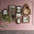 Vintage Frames Gallery With Various Shapes On Pink Wall And Green Plant