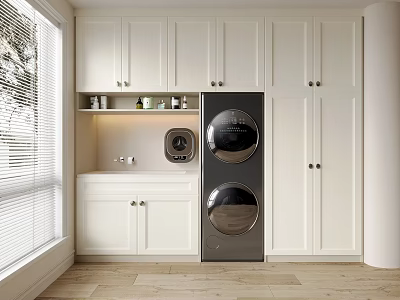 Modern Laundry Room Interior With White Cabinets Washing Machine And Dryer 3d model
