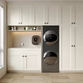 Modern Laundry Room Interior With White Cabinets Washing Machine And Dryer