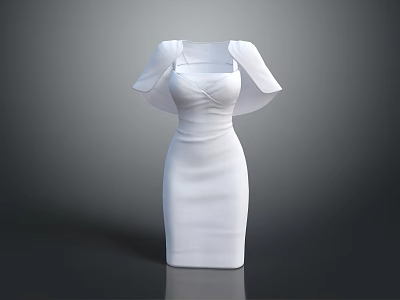 White Slim Fit Women's Dress With Elegant Shawl Design And Classic Style 3d model