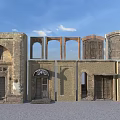 Historical Antique Entry Gates With Brick Arches And Vintage Wooden Doors
