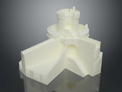 White Castle Model With Tower Walls Stairs And Detailed 3D Printed Structure 3d model