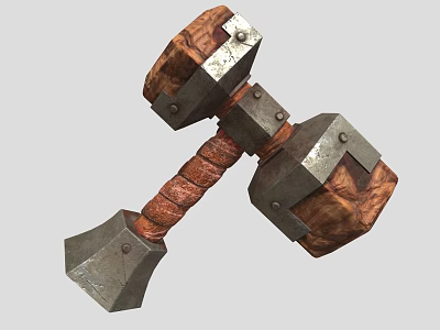 Medieval War Hammer With Double Headed Design Wooden Wrapped Handle And Metal Accents 3d model