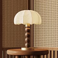 Table Lamp with White Floral Lampshade and Wooden Ball Post on Gold Base