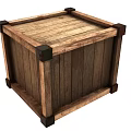 Square Wooden Crate Featuring Metal Corner Brackets And Solid Wood Panels 3d model