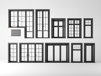 Modern window door and window combination model