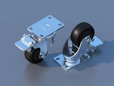 Heavy Duty Metal Swivel Caster Wheels With Black Rubber Tires And Brakes 3d model