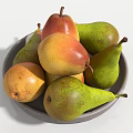 Fresh Ripe Colorful Pears in a Ceramic Bowl on White Surface