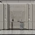 Elegant Modern Entryway Interior Design With Marble Walls Metal Columns Console Table And Patterned Rug